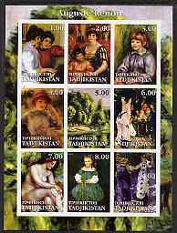 Tadjikistan 2001 Auguste Renoir imperf sheetlet containing 9 values unmounted mint, stamps on , stamps on  stamps on arts, stamps on  stamps on renoir