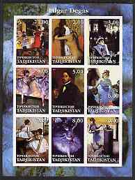 Tadjikistan 2001 Edgar Degas imperf sheetlet containing 9 values unmounted mint, stamps on , stamps on  stamps on arts, stamps on  stamps on degas, stamps on  stamps on dancing