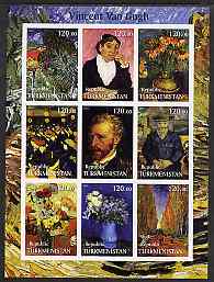 Turkmenistan 2001 Vincent Van Gogh imperf sheetlet containing 9 values unmounted mint, stamps on , stamps on  stamps on arts, stamps on  stamps on van gogh