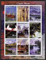 Kyrgyzstan 2001 Claude Monet imperf sheetlet containing 9 values unmounted mint, stamps on arts, stamps on monet