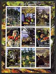 Kyrgyzstan 2001 Paul Cezanne imperf sheetlet containing 9 values unmounted mint, stamps on arts, stamps on cezanne