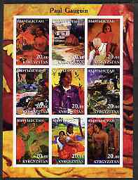 Kyrgyzstan 2001 Paul Gauguin imperf sheetlet containing 9 values unmounted mint, stamps on arts, stamps on gauguin