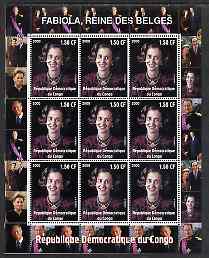 Congo 2000 The Belgian Royal Family - Queen Fabiola perf sheetlet containing 9 values unmounted mint, stamps on , stamps on  stamps on royalty