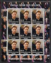 Congo 2000 The Belgian Royal Family - Queen Paola perf sheetlet containing 9 values unmounted mint, stamps on , stamps on  stamps on royalty