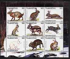 Tadjikistan 1999 Rabbits perf sheetlet containing 9 values unmounted mint, stamps on , stamps on  stamps on animals, stamps on  stamps on rabbits