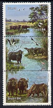 Brazil 1984 Water Buffaloes strip of 3 unmounted mint, SG 2091-93, stamps on animals      bovine