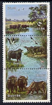 Brazil 1984 Water Buffaloes strip of 3 unmounted mint, SG 2091-93, stamps on , stamps on  stamps on animals      bovine