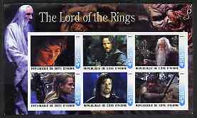 Ivory Coast 2003 The Lord of the Rings imperf sheetlet containing set of 6 values unmounted mint, stamps on , stamps on  stamps on films, stamps on  stamps on movies, stamps on  stamps on literature, stamps on  stamps on fantasy, stamps on  stamps on entertainments, stamps on  stamps on 