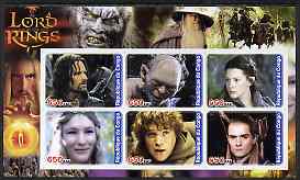 Congo 2003 Lord of the Rings #1 imperf sheetlet containing set of 6 values unmounted mint, stamps on , stamps on  stamps on films, stamps on  stamps on movies, stamps on  stamps on literature, stamps on  stamps on fantasy, stamps on  stamps on entertainments, stamps on  stamps on 