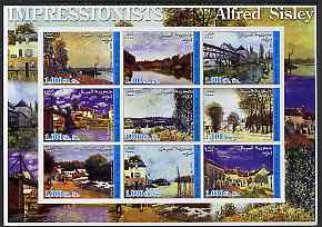 Somalia 2002 Impressionists - Alfred Sisley imperf sheetlet containing 9 values unmounted mint, stamps on , stamps on  stamps on arts, stamps on  stamps on sisley