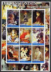 Somalia 2002 Impressionists - Pierre Auguste Renoir imperf sheetlet containing 9 values unmounted mint, stamps on arts, stamps on renoir