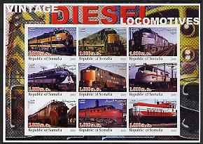 Somalia 2002 Diesel Locomotives #1 imperf sheetlet containing set of 9 values unmounted mint, stamps on , stamps on  stamps on railways