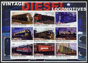 Somalia 2002 Diesel Locomotives #2 imperf sheetlet containing set of 9 values unmounted mint, stamps on , stamps on  stamps on railways