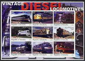 Somalia 2002 Diesel Locomotives #3 imperf sheetlet containing set of 9 values unmounted mint, stamps on railways