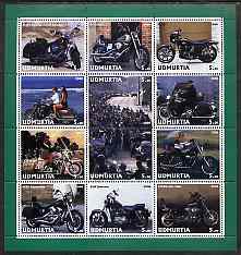 Udmurtia Republic 2000 Harley-Davidson Motorcycles perf sheetlet containing 12 values unmounted mint, stamps on , stamps on  stamps on motorbikes