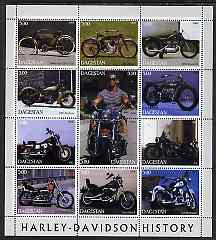 Dagestan Republic 2000 Harley-Davidson Motorcycles perf sheetlet containing 12 values unmounted mint, stamps on , stamps on  stamps on motorbikes