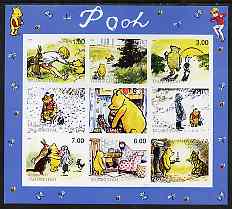 Tadjikistan 1999 Winnie the Pooh imperf sheetlet containing set of 9 values unmounted mint, stamps on , stamps on  stamps on bears, stamps on  stamps on children, stamps on  stamps on cartoons, stamps on  stamps on owls, stamps on  stamps on teddy bears, stamps on  stamps on honey