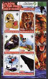 Congo 2005 The Nature Conservancy  Walt Disney Characters & Animals #4 perf sheetlet containing 6 values each with Scout Logo unmounted mint, stamps on , stamps on  stamps on films, stamps on  stamps on disney, stamps on  stamps on cartoons, stamps on  stamps on animals, stamps on  stamps on scouts, stamps on  stamps on whales, stamps on  stamps on tigers, stamps on  stamps on shells