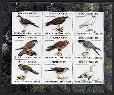 Turkmenistan 2000 ? Birds of Prey perf sheetlet containing 9 values unmounted mint, stamps on , stamps on  stamps on birds, stamps on  stamps on birds of prey