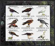 Turkmenistan 2000 ? Birds of Prey imperf sheetlet containing 9 values unmounted mint, stamps on birds, stamps on birds of prey