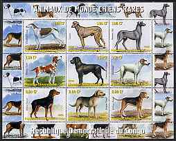 Congo 2000 Rare Dogs of the World #1 perf sheetlet containing 9 values unmounted mint, stamps on dogs, stamps on 