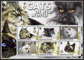 Benin 2003 Cats of the World perf sheetlet containing 6 values each with Scout & Rotary logos unmounted mint, stamps on , stamps on  stamps on cats, stamps on  stamps on scouts, stamps on  stamps on rotary