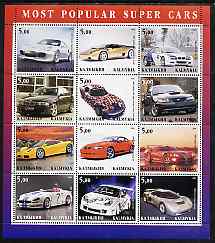 Kalmikia Republic 2001 Most Popular Super Cars perf sheetlet containing 12 values unmounted mint, stamps on , stamps on  stamps on cars