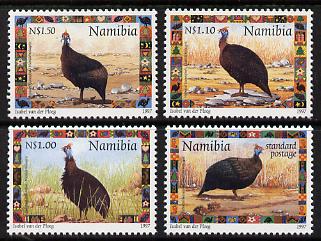 Namibia 1997 Christmas (Guinea Fowl) perf set of 4 unmounted mint, SG 744-47, stamps on birds, stamps on game, stamps on christmas