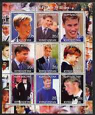 Kyrgyzstan 2000 Prince William perf sheetlet containing set of 9 values unmounted mint, stamps on , stamps on  stamps on royalty, stamps on  stamps on william