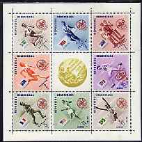 Dominican Republic 1957 50th Scout Anniversary optd on Melbourne Olympic Games (2nd Issue) Winning Athletes perf m/sheet (with medal label) containing set of 8 diamond sh..., stamps on olympics, stamps on sport, stamps on athletics, stamps on flags, stamps on diamond, stamps on scouts