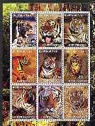 Kyrgyzstan 2001 Tigers perf sheetlet containing 9 values unmounted mint, stamps on , stamps on  stamps on animals, stamps on  stamps on cats, stamps on  stamps on tigers