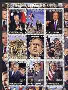 Kyrgyzstan 2001 Defenders of Peace & Freedom perf sheetlet containing 9 values unmounted mint, stamps on militaria, stamps on constitutions, stamps on usa presidents, stamps on americana