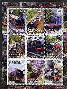 Tadjikistan 2001 Steam Locos perf sheetlet containing 9 values unmounted mint, stamps on , stamps on  stamps on railways