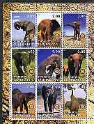 Tadjikistan 2001 Elephants perf sheetlet containing 9 values  each with Rotary Logo, unmounted mint, stamps on , stamps on  stamps on animals, stamps on  stamps on elephants, stamps on  stamps on rotary