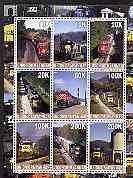 Myanmar 2001 Locomotives #1 perf sheetlet containing set of 9 values (vert format) unmounted mint, stamps on , stamps on  stamps on railways