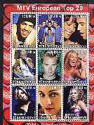 Turkmenistan 2001 MTV European Top 20 perf sheetlet containing 9 values unmounted mint (Ronan Keating, Eminem, All Saints etc), stamps on personalities, stamps on entertainments, stamps on music, stamps on pops, stamps on rock