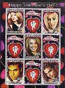 Kyrgyzstan 2001 Happy Valentine's Day perf sheetlet containing 9 values unmounted mint (Madonna, Ricky Martin etc), stamps on , stamps on  stamps on love, stamps on  stamps on hearts, stamps on  stamps on cupid, stamps on  stamps on personalities, stamps on  stamps on music, stamps on  stamps on pops, stamps on  stamps on rock