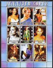 Congo 2005 Jennifer Lopez #1 perf sheetlet containing 9 values unmounted mint, stamps on personalities, stamps on entertainments, stamps on films, stamps on cinema, stamps on women