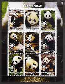 Congo 2004 Pandas perf sheetlet containing 9 values each with Scout Logo unmounted mint