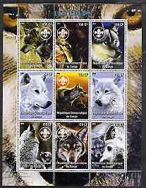 Congo 2004 Wolves perf sheetlet containing 9 values each with Scout Logo unmounted mint, stamps on , stamps on  stamps on animals, stamps on  stamps on dogs, stamps on  stamps on wolves, stamps on  stamps on scouts