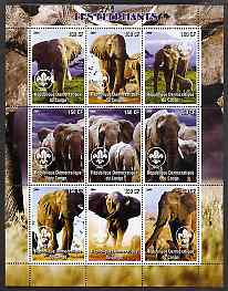 Congo 2004 Elephants perf sheetlet containing 9 values each with Scout Logo unmounted mint, stamps on , stamps on  stamps on animals, stamps on  stamps on elephants, stamps on  stamps on scouts