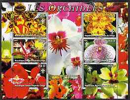 Congo 2004 Orchids perf sheetlet containing 6 values each with Scout Logo, unmounted mint, stamps on , stamps on  stamps on flowers, stamps on  stamps on orchids, stamps on  stamps on scouts, stamps on  stamps on 