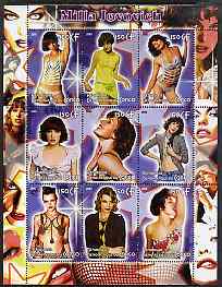 Congo 2005 Milla Jovovich perf sheetlet containing 9 values unmounted mint, stamps on , stamps on  stamps on personalities, stamps on  stamps on entertainments, stamps on  stamps on films, stamps on  stamps on cinema, stamps on  stamps on women, stamps on  stamps on music