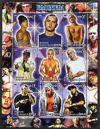 Congo 2005 Eminem perf sheetlet containing 9 values unmounted mint, stamps on personalities, stamps on entertainments, stamps on music, stamps on pops