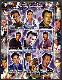 Congo 2005 Ben Affleck perf sheetlet containing 9 values unmounted mint, stamps on , stamps on  stamps on personalities, stamps on  stamps on entertainments, stamps on  stamps on films, stamps on  stamps on cinema