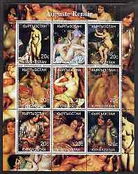 Kyrgyzstan 2000 Auguste Renoir (Paintings of Nudes) perf sheetlet containing 9 values unmounted mint, stamps on , stamps on  stamps on arts, stamps on  stamps on renoir, stamps on  stamps on nudes