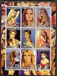 Kyrgyzstan 2000 Brigitte Bardot perf sheetlet containing 9 values unmounted mint, stamps on , stamps on  stamps on personalities, stamps on  stamps on entertainments, stamps on  stamps on films, stamps on  stamps on cinema, stamps on  stamps on movies, stamps on  stamps on women