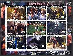 Kyrgyzstan 2001 Jurassic Park perf sheetlet containing 9 values unmounted mint, stamps on personalities, stamps on entertainments, stamps on films, stamps on cinema, stamps on movies, stamps on dinosaurs
