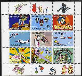 Kyrgyzstan 2000 Tom & Jerry (and other cartoons) perf sheetlet containing 9 values unmounted mint, stamps on personalities, stamps on entertainments, stamps on films, stamps on cinema, stamps on movies, stamps on cartoons