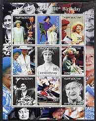 Kyrgyzstan 2000 Queen Mother's 100th Birthday #1 perf sheetlet containing 9 values unmounted mint, stamps on , stamps on  stamps on royalty, stamps on  stamps on queen mother